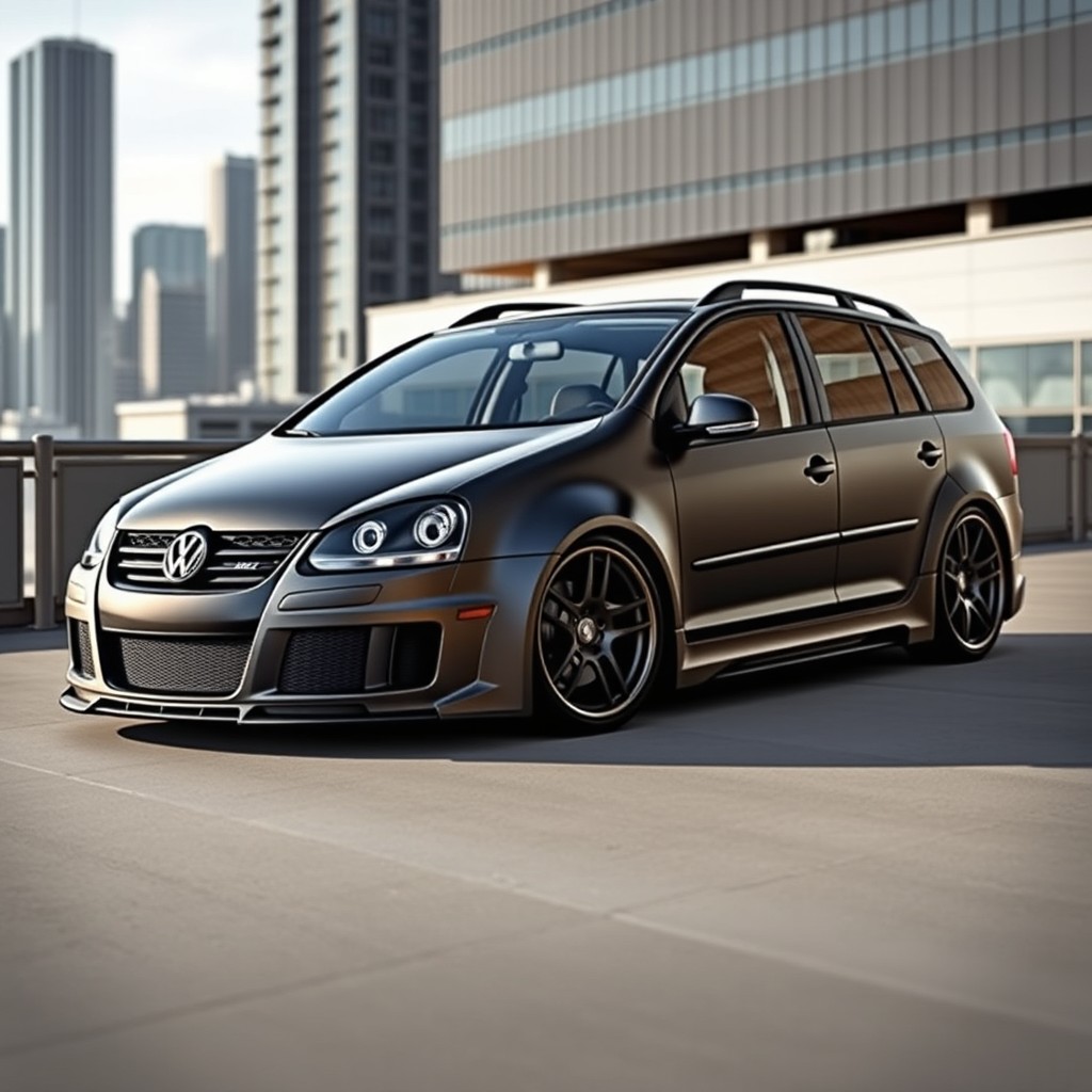 A custom 2007 Volkswagen SpaceFox wagon with a striking widebody design inspired by the Audi RS6