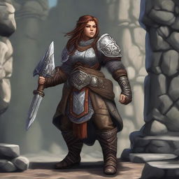 a female dwarven druid in heavy armor casts Wall of stone