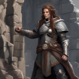 a female dwarven druid in heavy armor casts Wall of stone