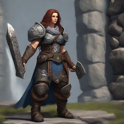 a female dwarven druid in heavy armor casts Wall of stone