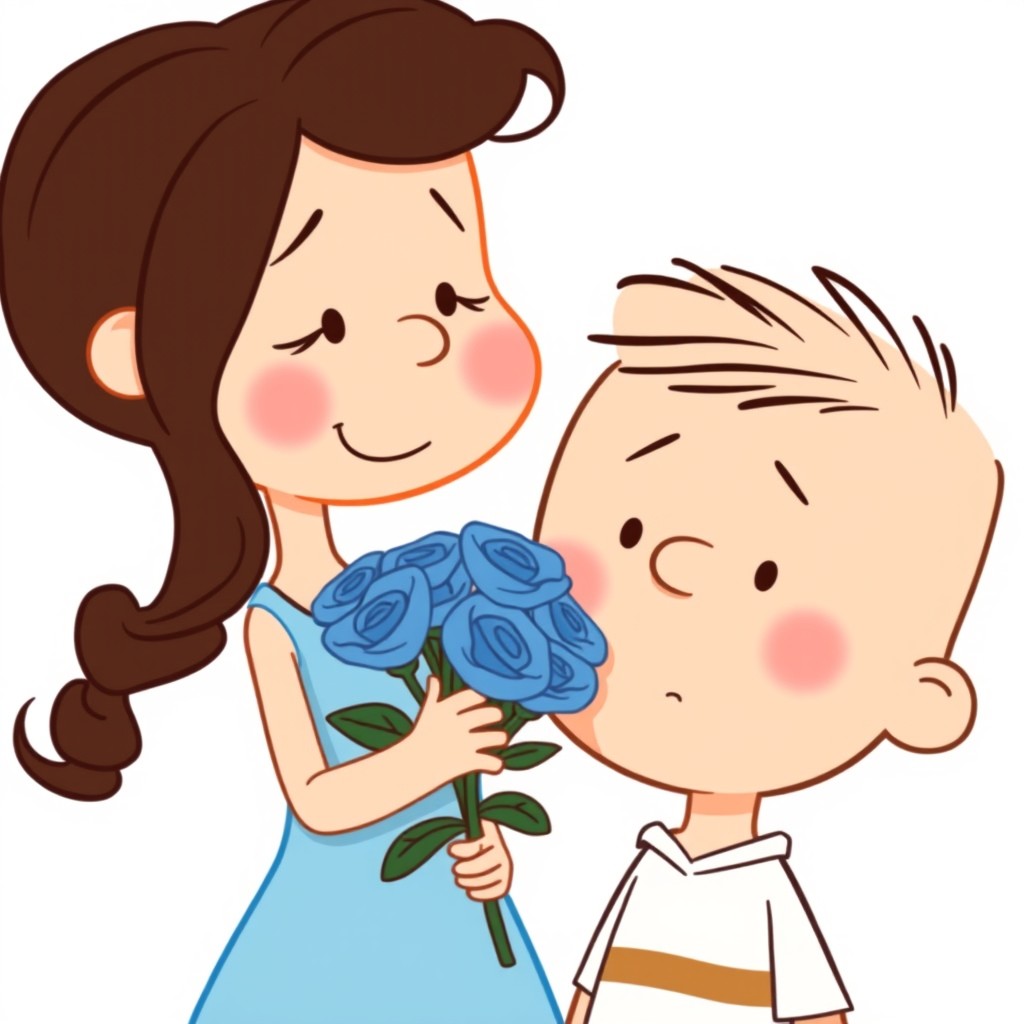 A Charlie Brown-inspired cartoon illustration of a couple