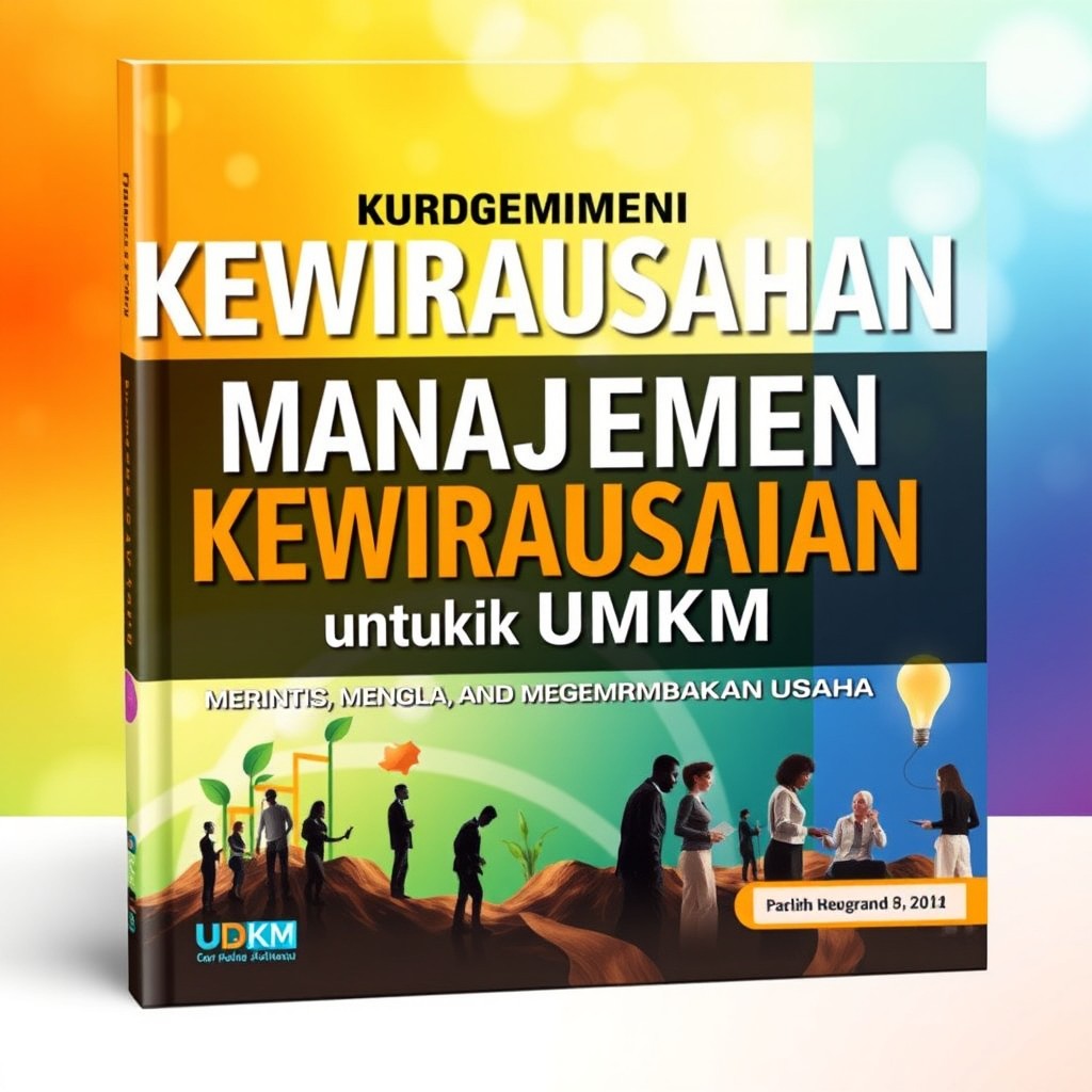 A captivating book cover for a title 'Manajemen Kewirausahaan untuk UMKM: Merintis, Mengelola, dan Mengembangkan Usaha'