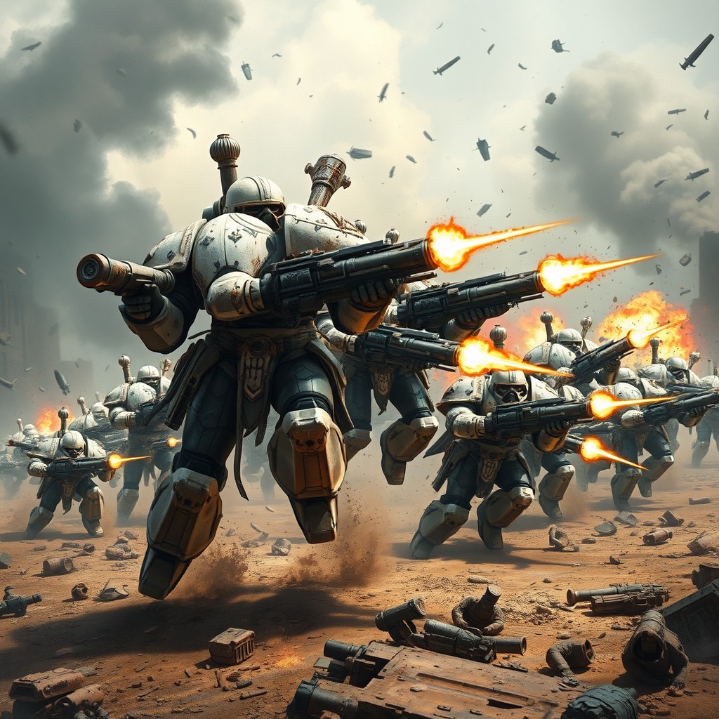 An intense and epic battle scene featuring White Scar Space Marines from Warhammer 40,000