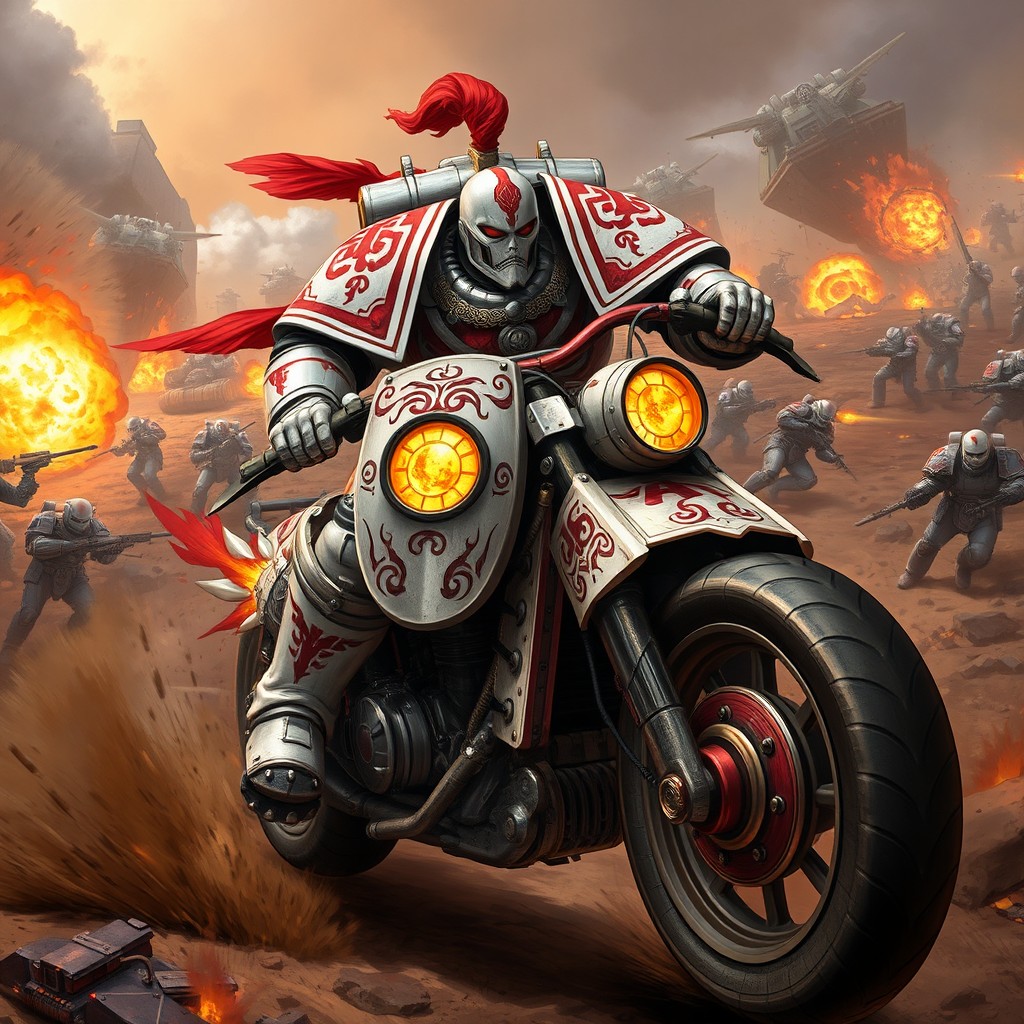 A highly detailed and dynamic illustration of a Warhammer 40,000 Space Marine from the White Scar chapter, depicted in an intense battle scene