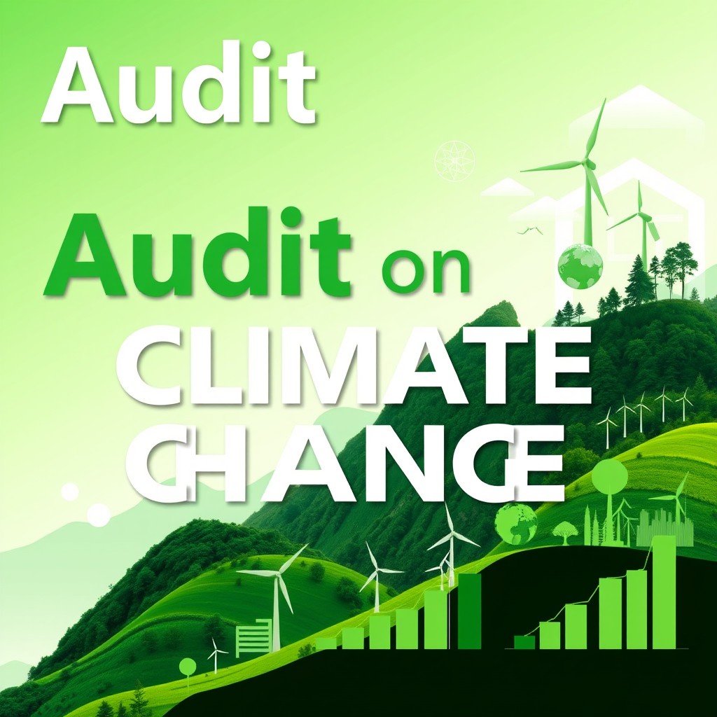 A cover page for a PowerPoint presentation on an audit of climate change with a strong green theme