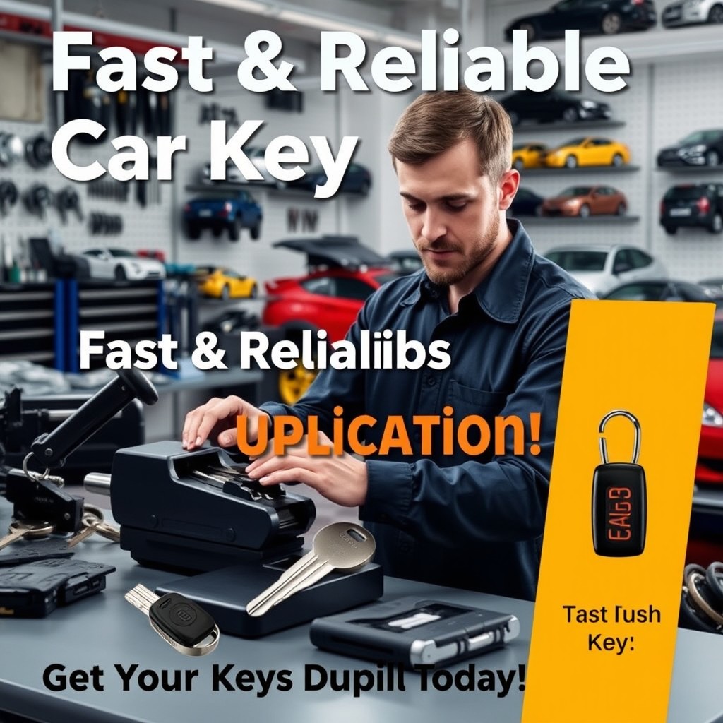 An eye-catching advertisement for a car key duplication service