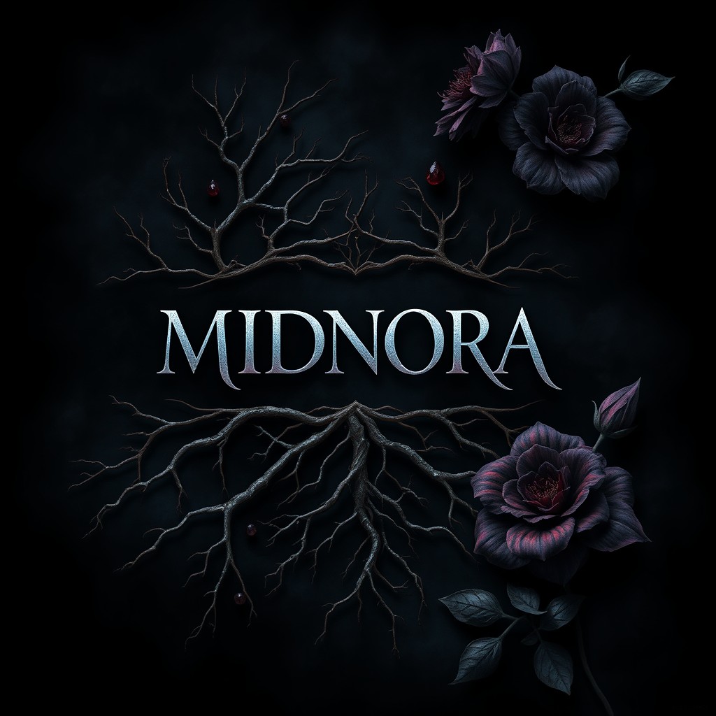 A book cover design for the title "MIDNORA", prominently featuring the title in the center with a dark fantasy theme