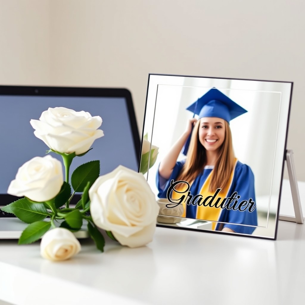 A beautiful graduation gift scene featuring a symbolic, elegant arrangement