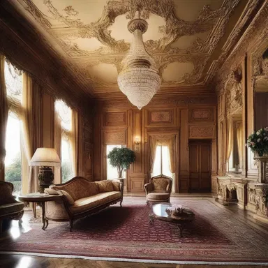 The opulent mansion was designed with the tastes of an egomaniac in mind, featuring grandiose and extravagant elements throughout.