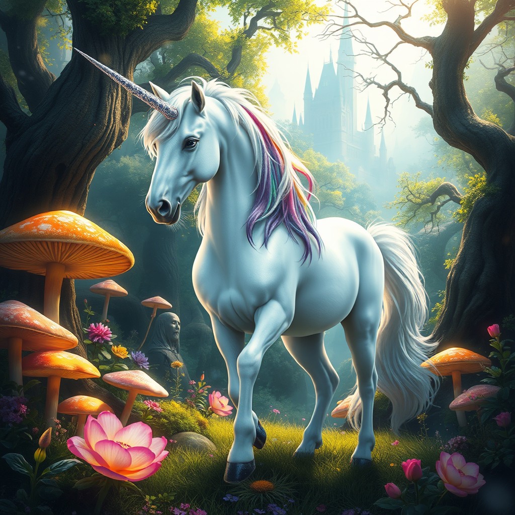 Majestic Unicorn in Enchanted Fantasy Forest | Stunning AI Artwork