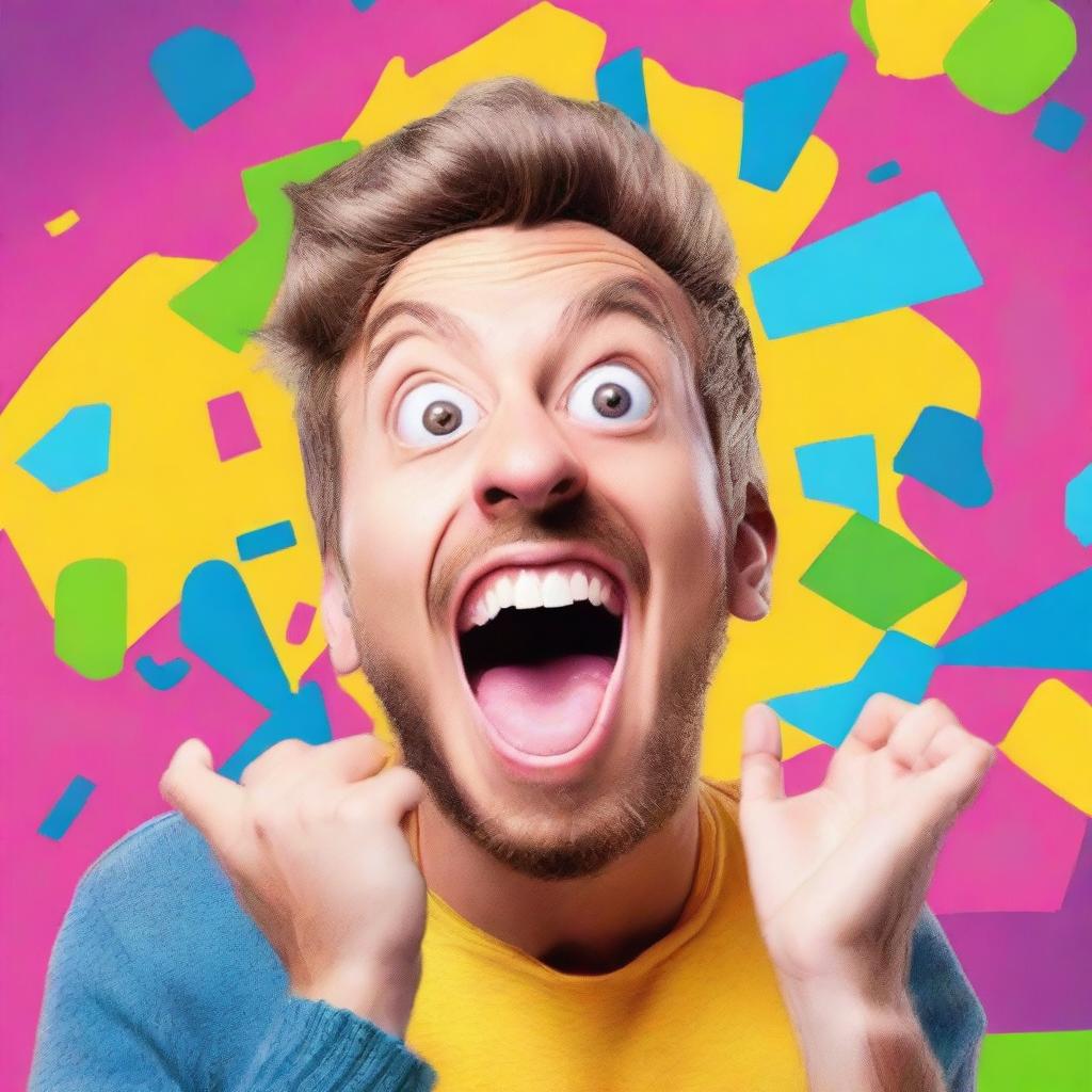 Design a vibrant and humorous poster featuring a vlogger pulling off a prank