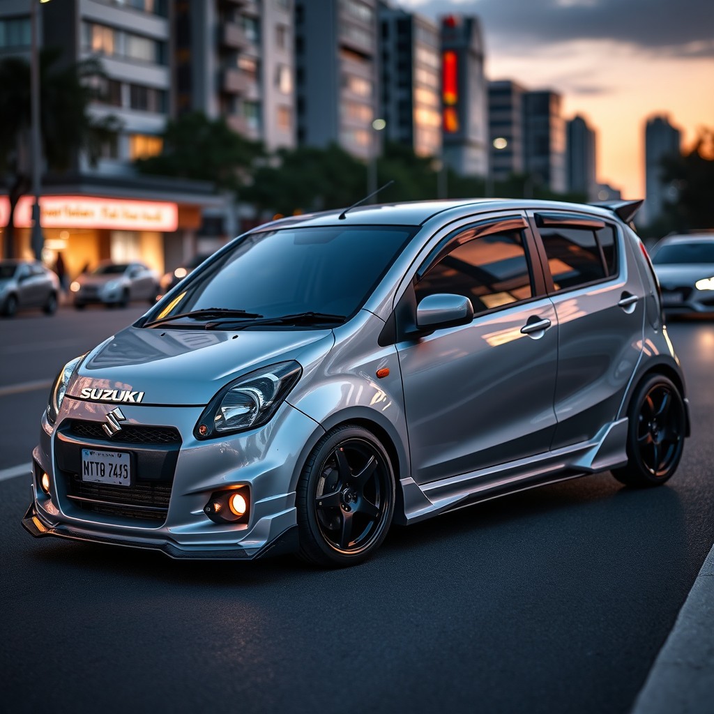 A 2013 Suzuki Alto in metallic silver with a sporty and exclusive masculine design