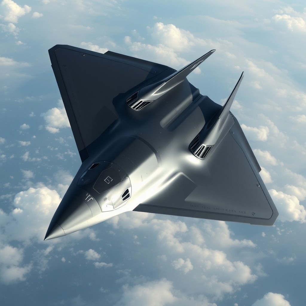A futuristic stealth fighter jet inspired by modern aircraft designs, particularly the NGAD or YF-23