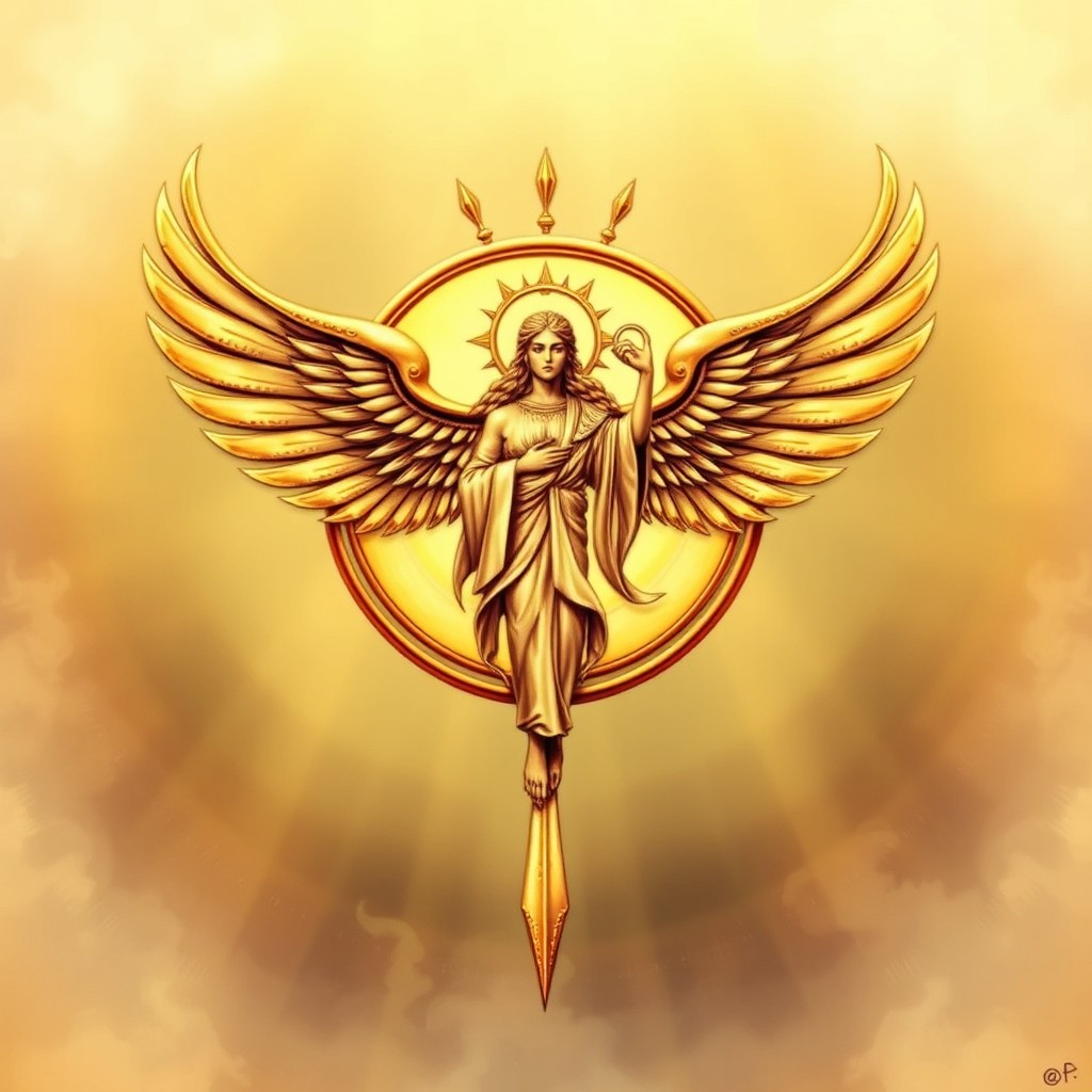 A detailed depiction of the Farvahar symbol, a prominent figure in Zoroastrianism