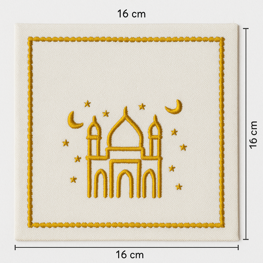 Create a napkin with satin stitch embroidery in size 16x16cm on a cotton duck base