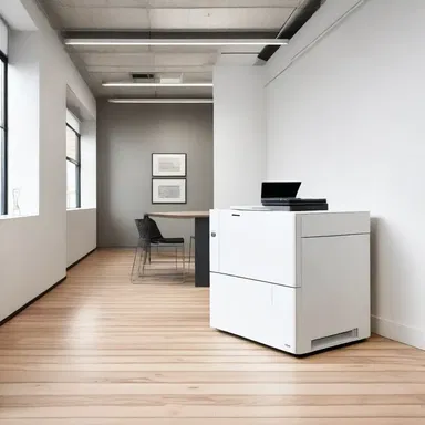 The architect incorporated a sleek serial printer into the office space design, providing a functional and minimalist touch.