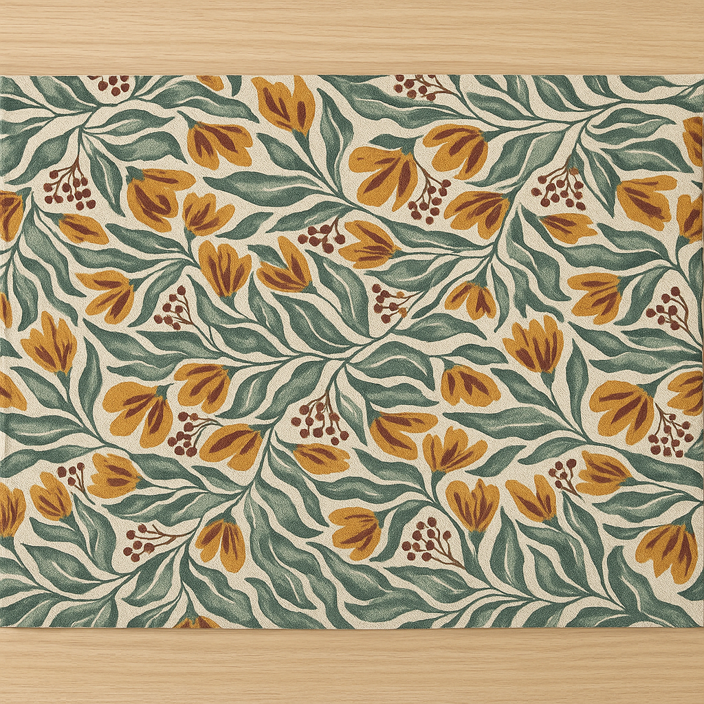 create a realistic full printed placemat on cotton canvas base