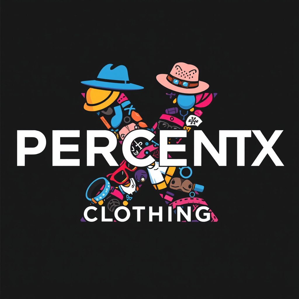 A stylish letter art featuring the text "Percent X Clothing" prominently displayed