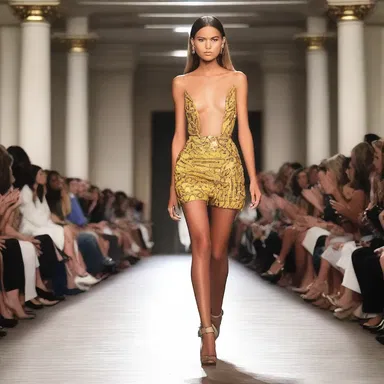 The fashion model flaunted her designer outfit while walking down the runway of the walk-up apartment fashion show.