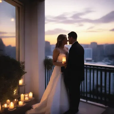 As the sun set, the couple enjoyed a romantic candlelit dinner on the balcony of their walk-up apartment, gazing into each other's eyes.
