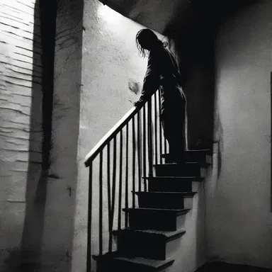 The horror film protagonist felt the hair on the back of their neck stand up as they climbed the dimly lit staircase of the old walk-up apartment building, anticipating a terrifying encounter at the top.