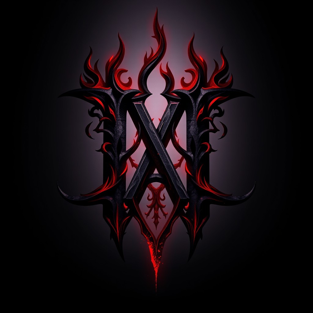 A creative logo showcasing the letters 'N' and 'A' intricately designed to represent the concept of the underworld, specifically relating to the Greek god Hades