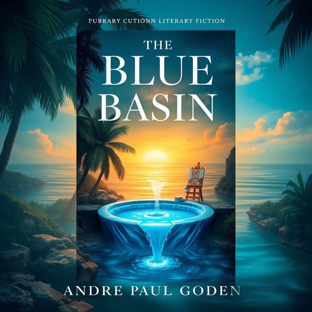 Design a literary fiction book cover for 'The Blue Basin' by Andre Paul Goddard