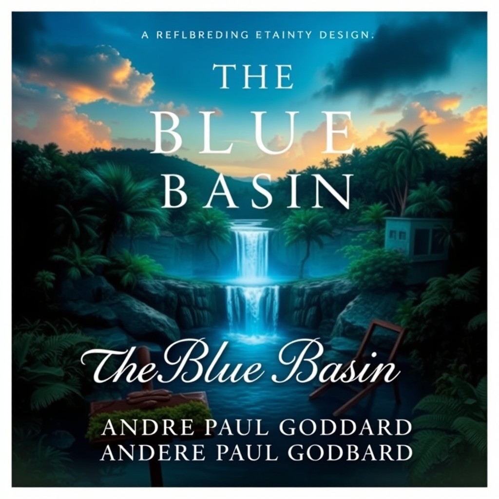 A literary fiction book cover design for 'The Blue Basin' by Andre Paul Goddard