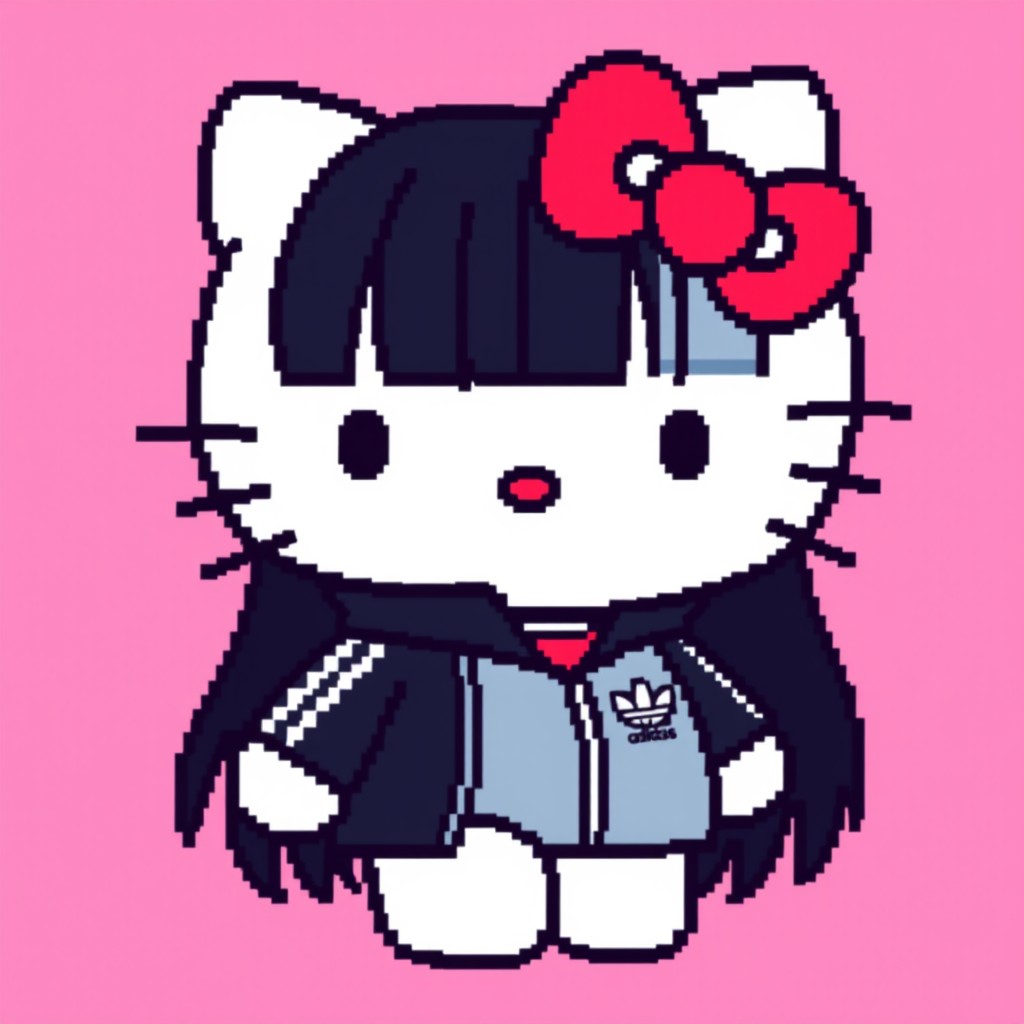 A cute 8-bit version of Hello Kitty, characterized by a clean outline