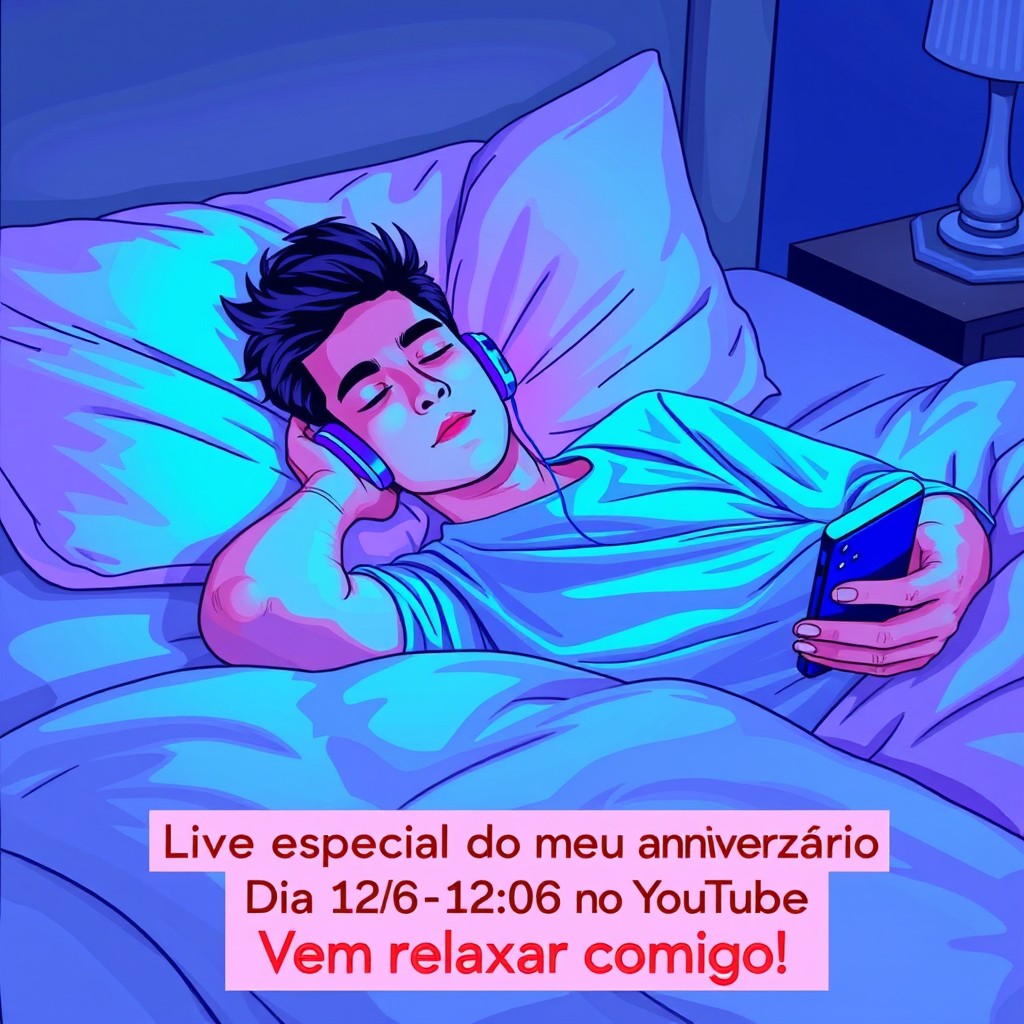 A young man lying on a bed at night, almost asleep, with a relaxed expression