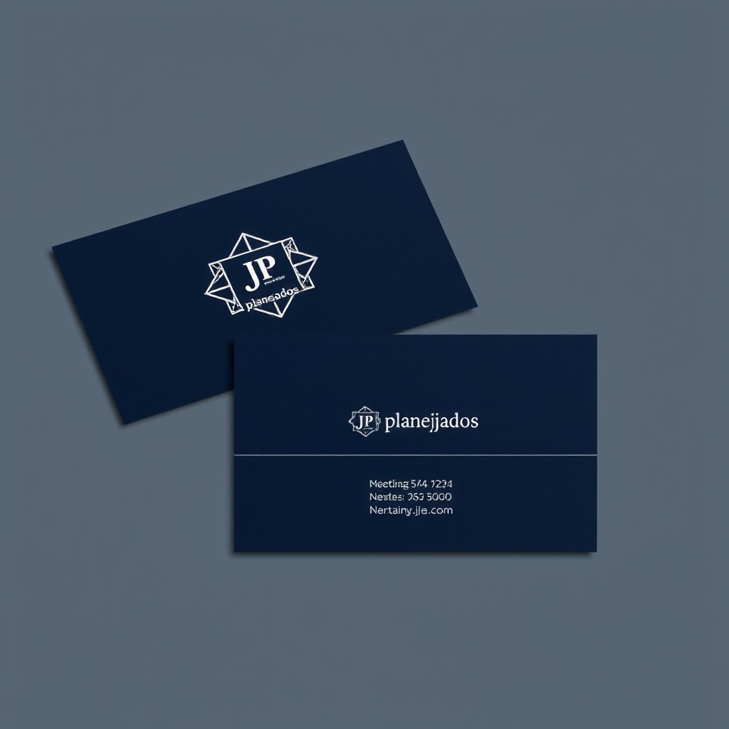 A sleek and modern business card design featuring the logo 'JP Planejados'