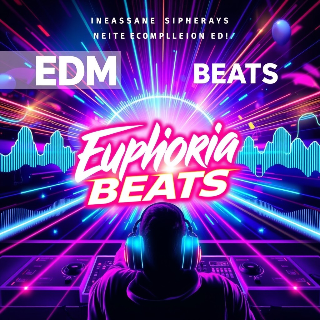 A vibrant and energetic album cover for an EDM compilation, featuring neon colors and futuristic elements