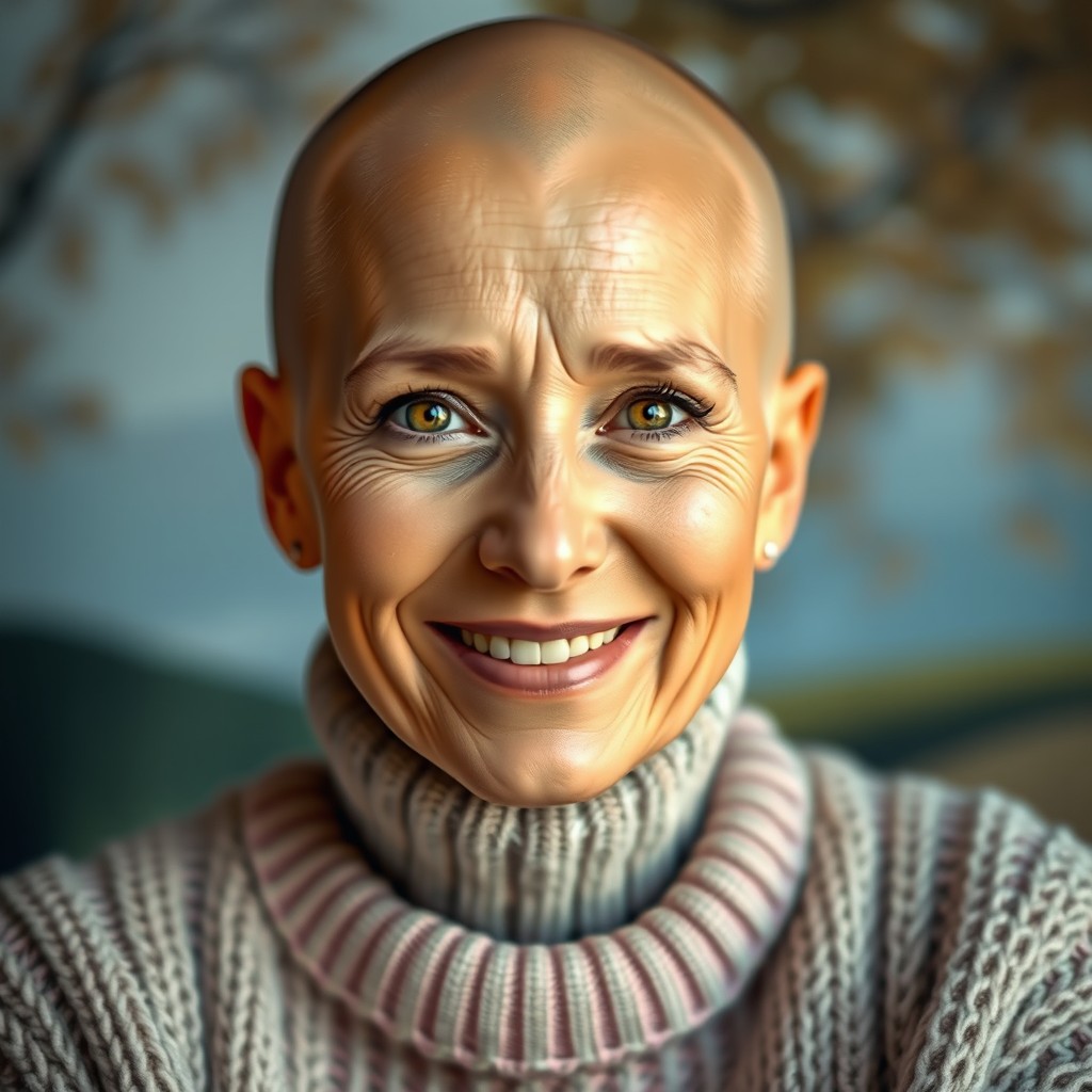 A realistic portrait of a woman with cancer, showcasing her strength and resilience