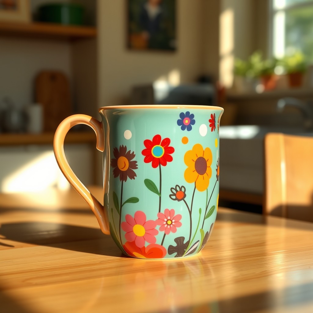 Whimsical Floral Ceramic Mug - Artistic Design for Your Cozy Kitchen