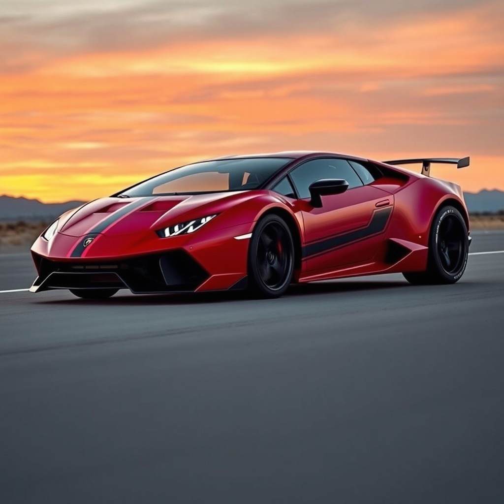 A Lamborghini transformed into a muscle car, featuring a sleek, aggressive design with a retro twist