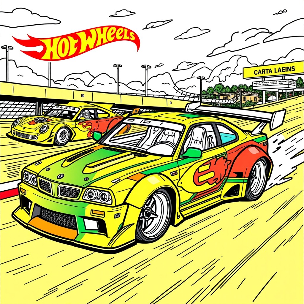 Coloring pages featuring Brazilian modified cars in the style of Hot Wheels