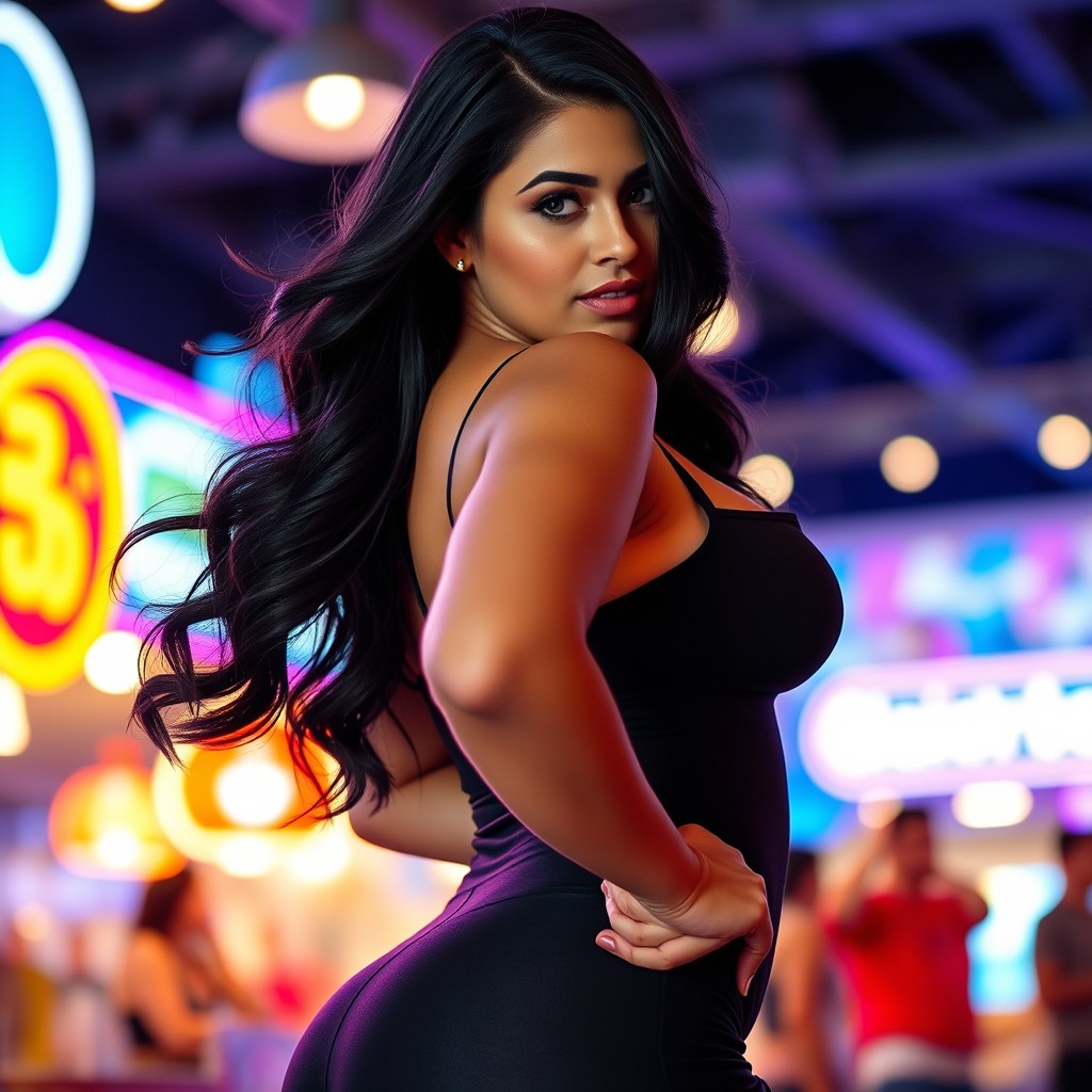 A beautiful, voluptuous woman with an impressive silhouette, showcasing her curves confidently
