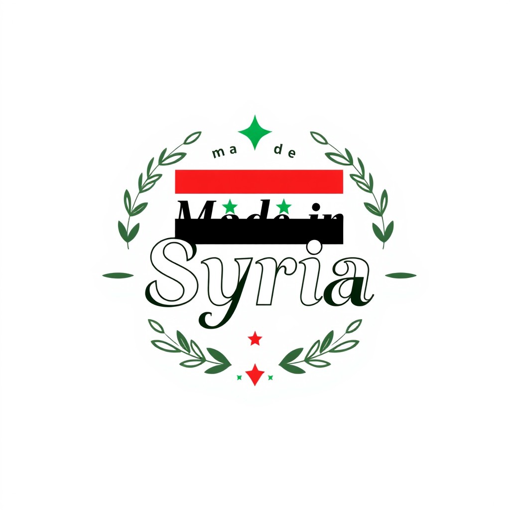 A stylish logo design featuring the phrase 'Made in Syria' prominently displayed