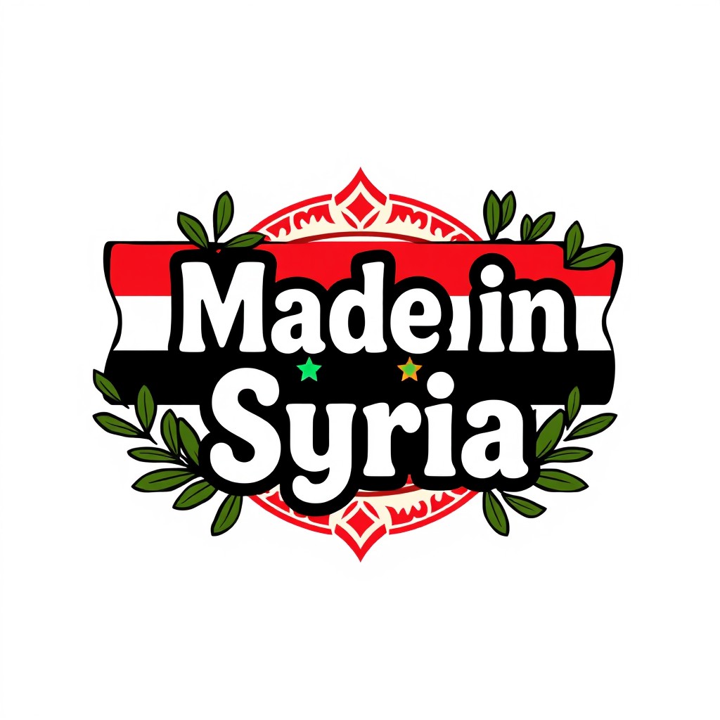 A creative logo design showcasing the phrase 'Made in Syria' in a bold, artistic style