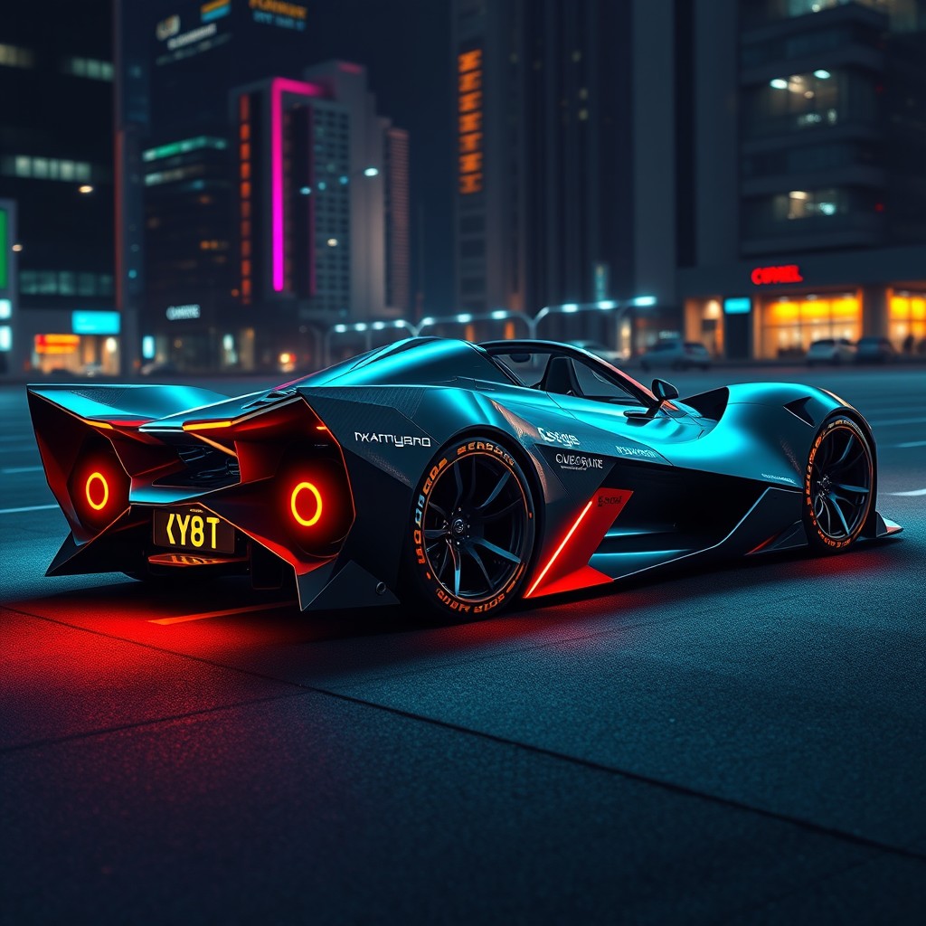A hypercar design that combines the sleek, aerodynamic features of a fighter jet with the aggressive, streamlined aesthetics of a race car