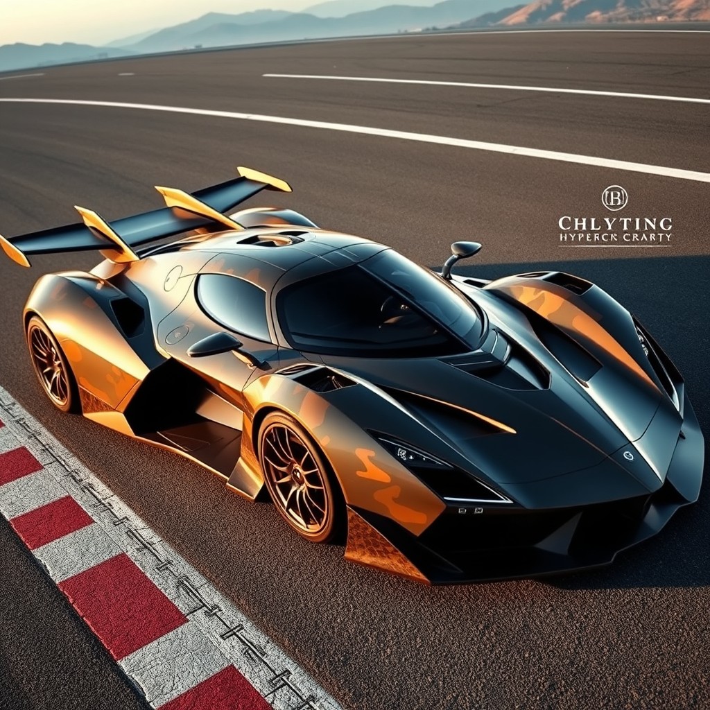 A luxurious hypercar that elegantly combines the features of a combat fighter jet, a high-performance race car, and opulent sports car aesthetics