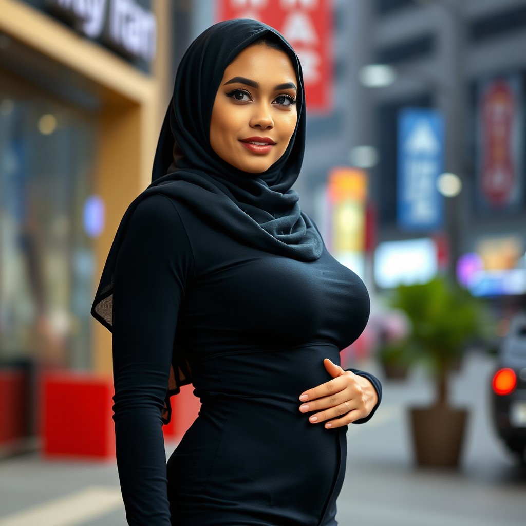 A beautiful woman wearing a hijab, showcasing a confident and charming demeanor