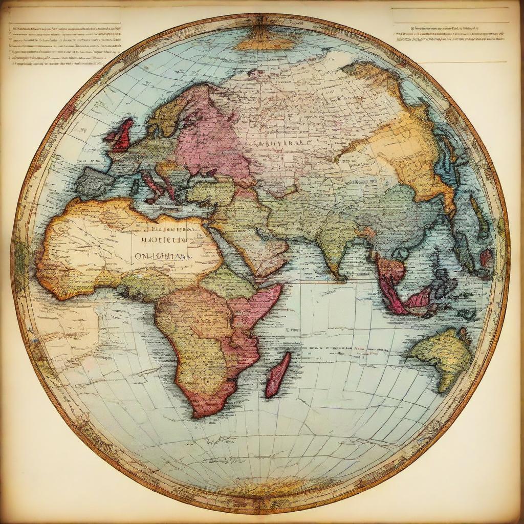 An illustrated globe depicting the world during the 15th century. Colorfully outlined continents with major kingdoms, trade routes, and exploration paths of the era are marked on it.