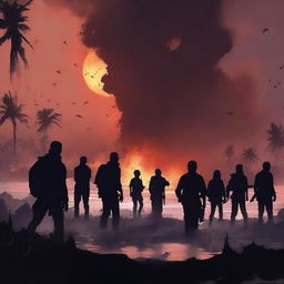 A captivating digital art piece, crafted as a book cover, showcases a terrifying zombie apocalypse erupting in Siargao due to a fallen asteroid