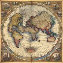 An illustrated globe depicting the world during the 15th century. Colorfully outlined continents with major kingdoms, trade routes, and exploration paths of the era are marked on it.