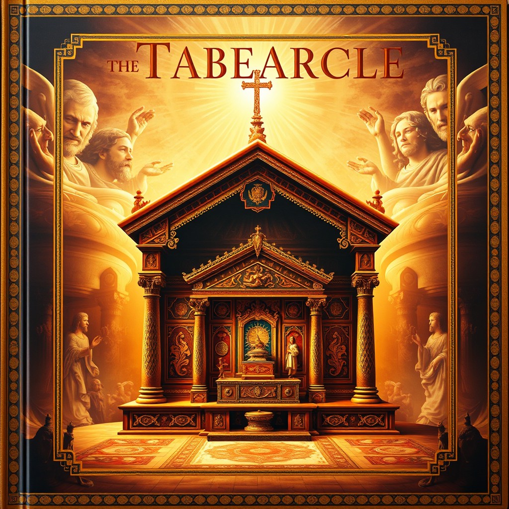 A captivating cover design for a religious book focusing on the Tabernacle of Moses and its relationship with the revelation of Jesus Christ