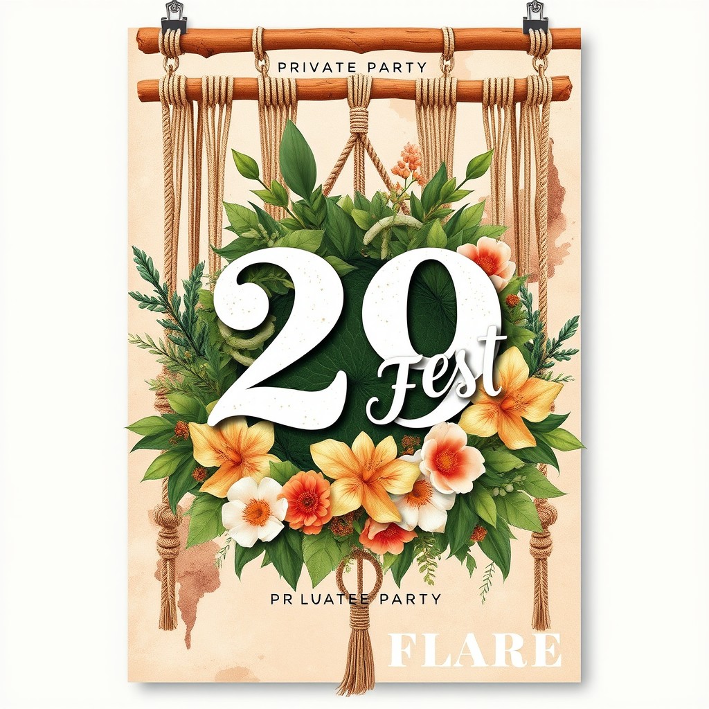 A beautiful boho chic event poster for a private party titled "29 Fest"