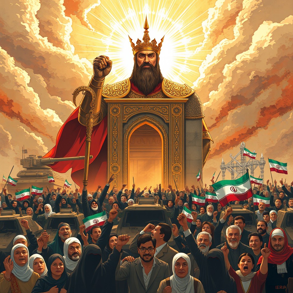 An extraordinary illustration inspired by the style of Hassan Rouholamin, featuring Imam Ali surrounded by radiant divine light, wielding the Gate of Khaybar while adorned in breathtaking historic Arab armor