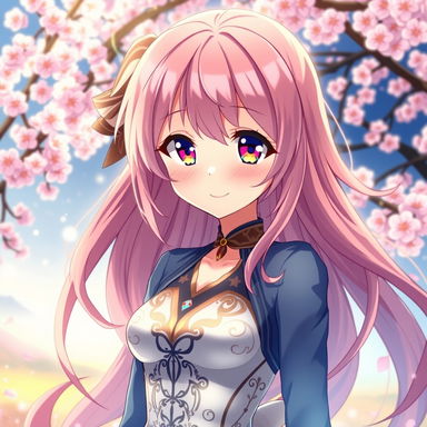 A stunning anime waifu character, featuring long flowing hair in vibrant colors, wearing a stylish and form-fitting outfit decorated with intricate patterns
