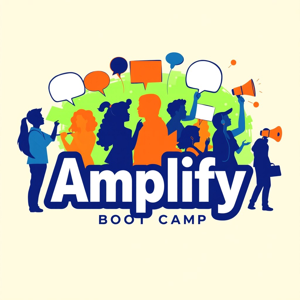 A vibrant logo design for a youth advocacy boot camp named 'Amplify'